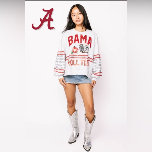 New!QUEEN OF SPARKLES Licensed Alabama Sequin Flower Mascot Oversized Sweatshirt - Picture 3 of 12